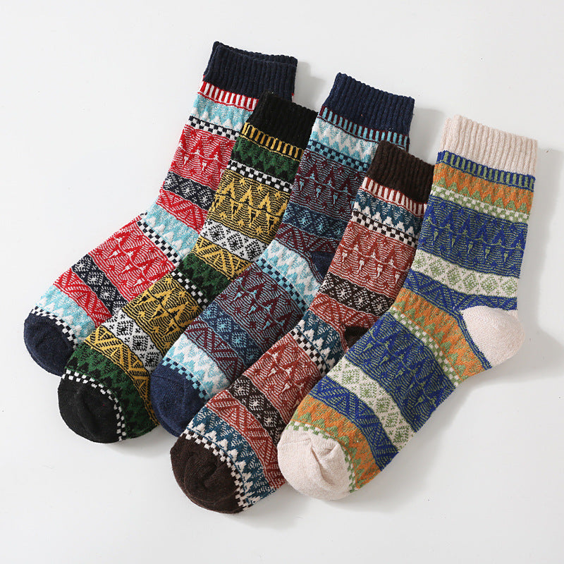 Retro Large Square Wool Socks For Men