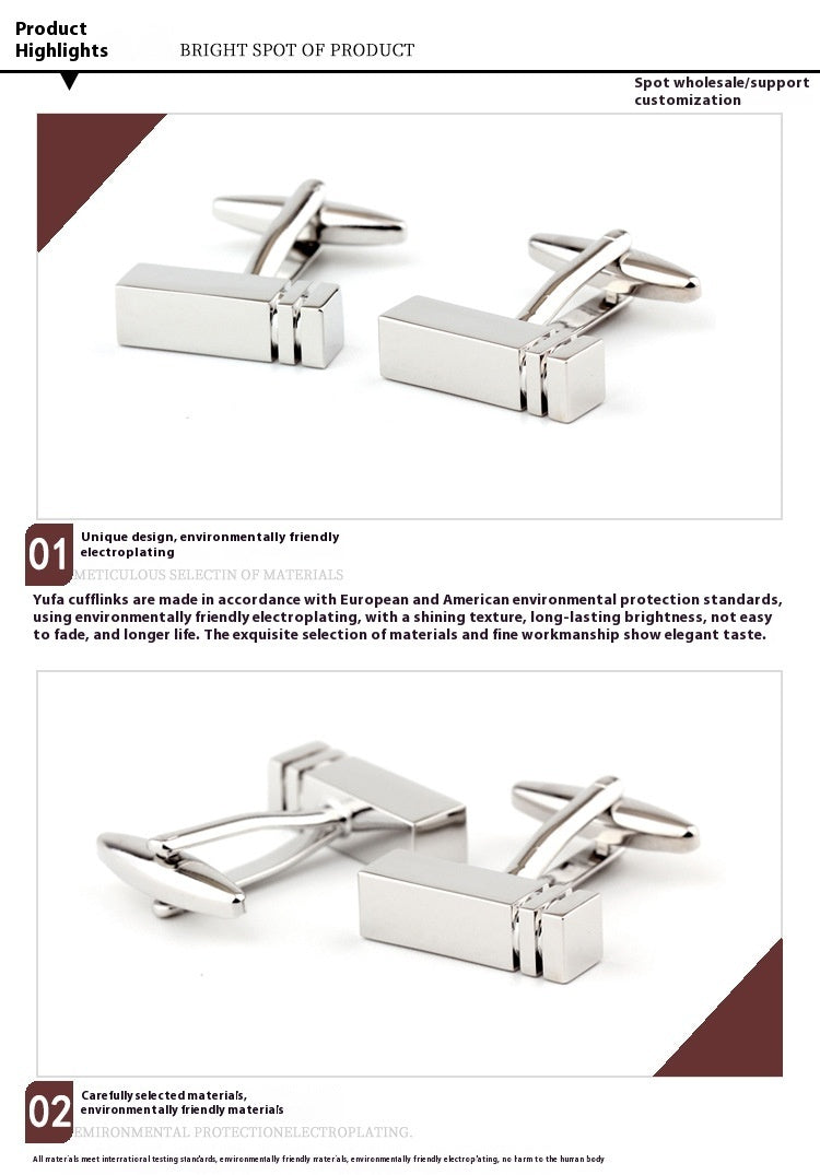 Rectangular Glossy Metal Cufflinks For Men