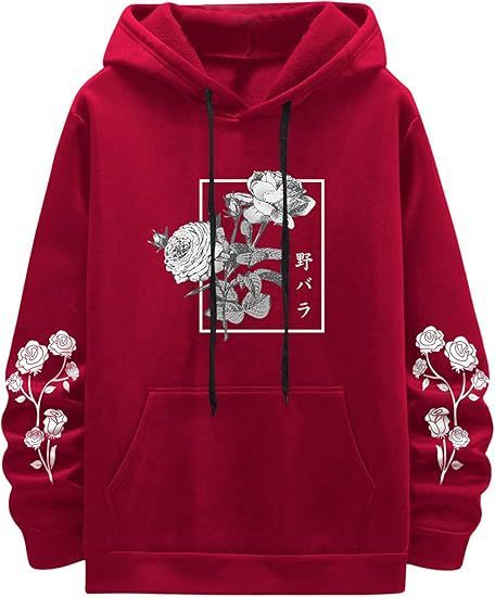 Men's Rose Print Casual Hooded Sweater