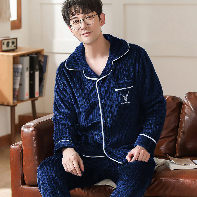 Men's Long-sleeved Flannel Warm Pajamas