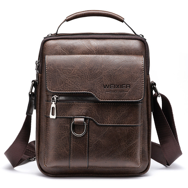 Men's Messenger Bag One Shoulder Retro Business Backpack PU Leather Flaps Crossbody