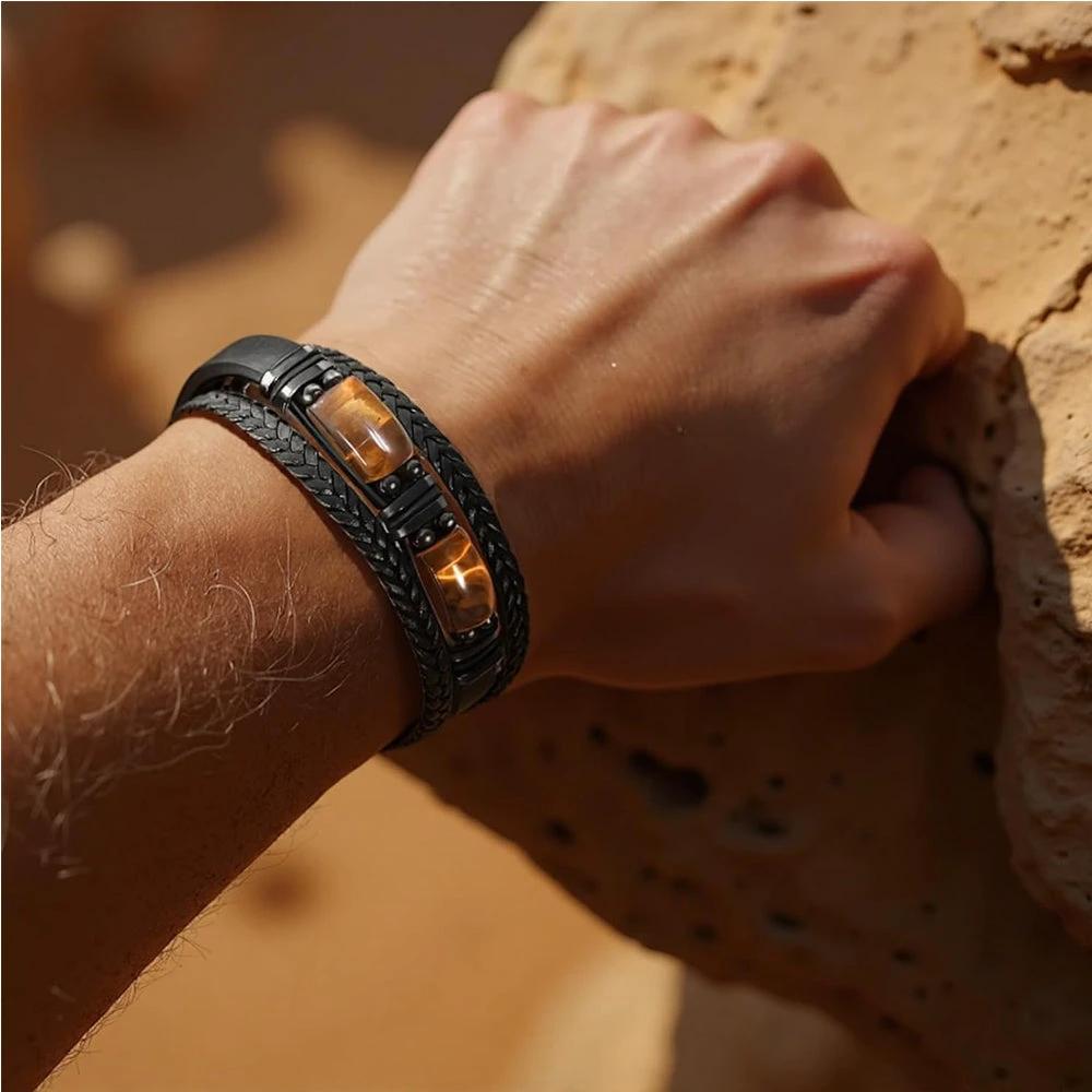 Natural Tiger Eye Stone Bracelet For Men by GJG Denim