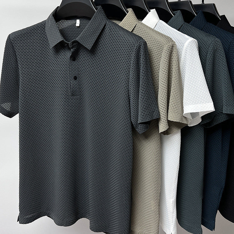 Mesh Ice Silk Short Sleeve Dress Shirt