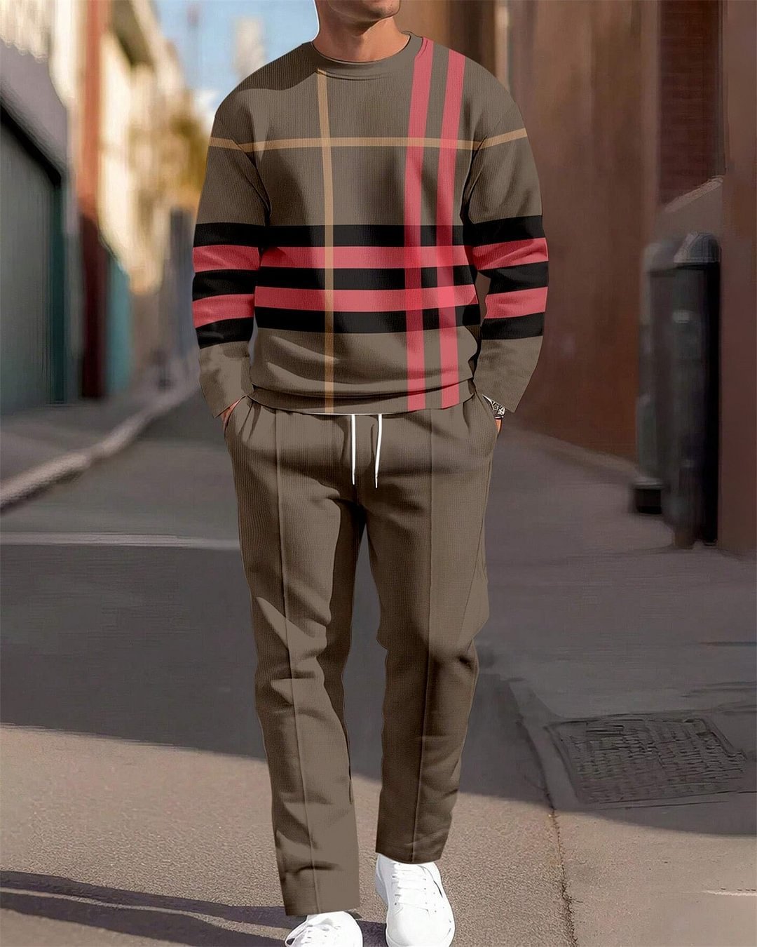 Men's Round Neck Loose Sweatshirt And Sweatpants Set