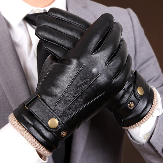 Men's Fleece-lined Windproof Sheepskin Warm Gloves