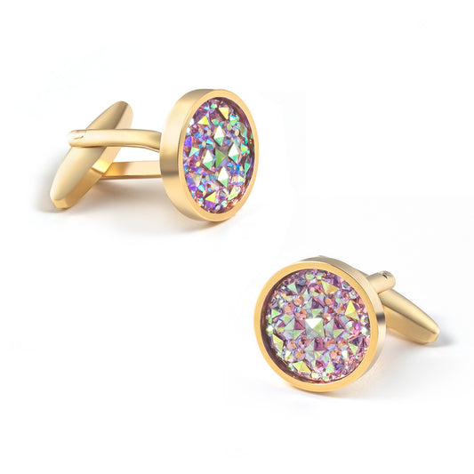 Men's Round Inlaid Rhinestone Cufflinks