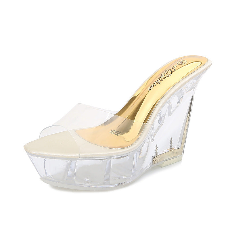 Transparent Crystal Waterproof Platform Wedge Heel