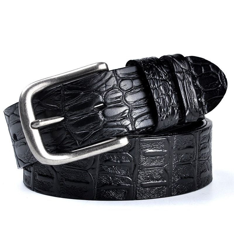 Men's Leather Crocodile Pattern Vintage Pin Buckle Belt