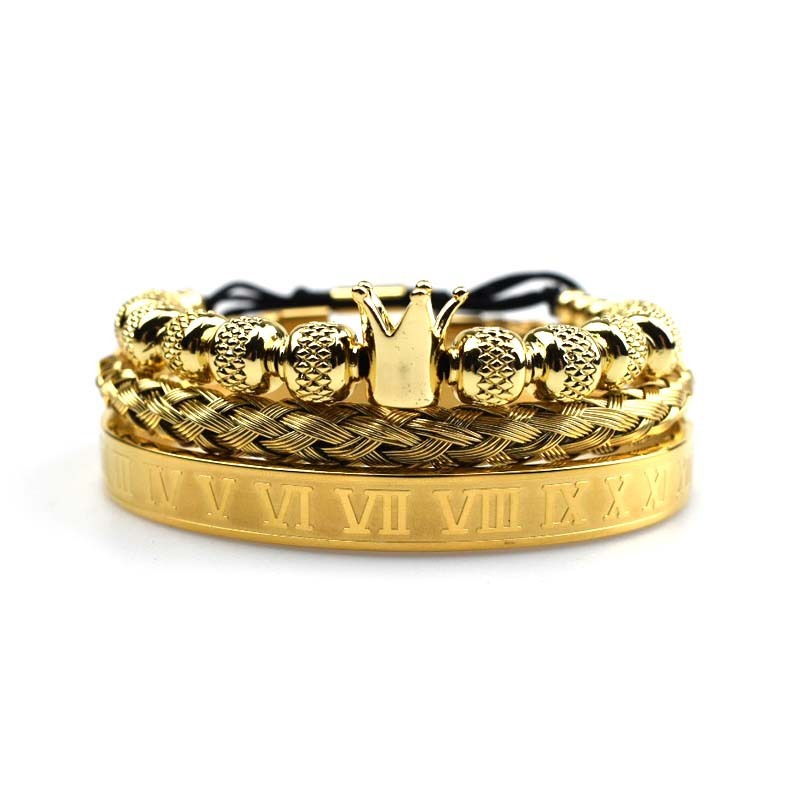 Men's Roman Royal Crown Charm Stainless Steel Adjustable Bracelet