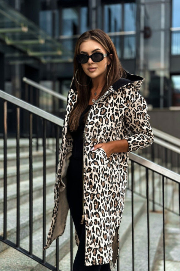 Women's Long-sleeved Hooded Printed Trench Coat