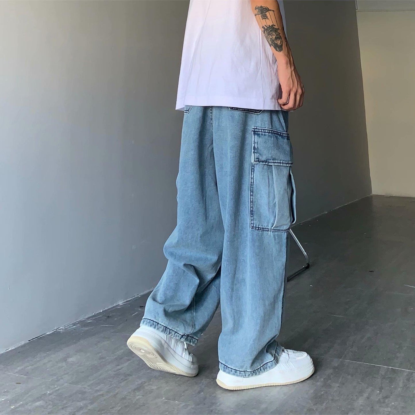 Men's Retro Drape Large Loose Cargo Jeans