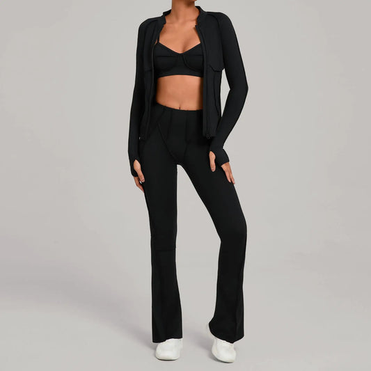 Women's Zip Up Top And Yoga Pants Set by GJG Denim