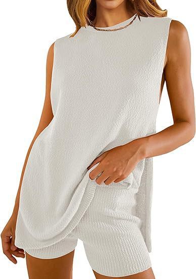 Summer Loose-fitting Casual Round-neck Vest Shorts Knitting Suit Women