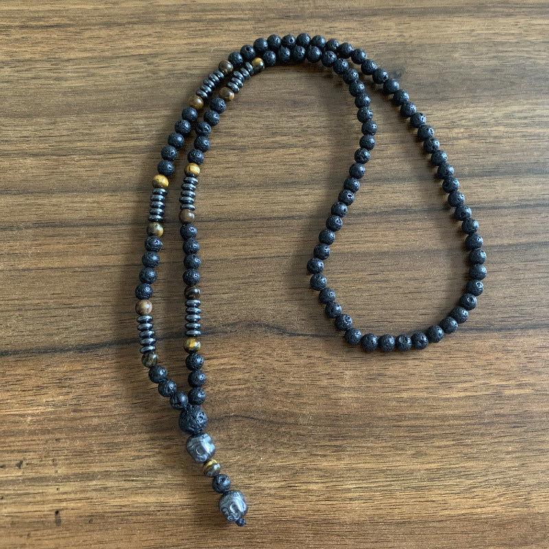 Volcanic Rock Black Matte Ethnic Style Necklace For Men