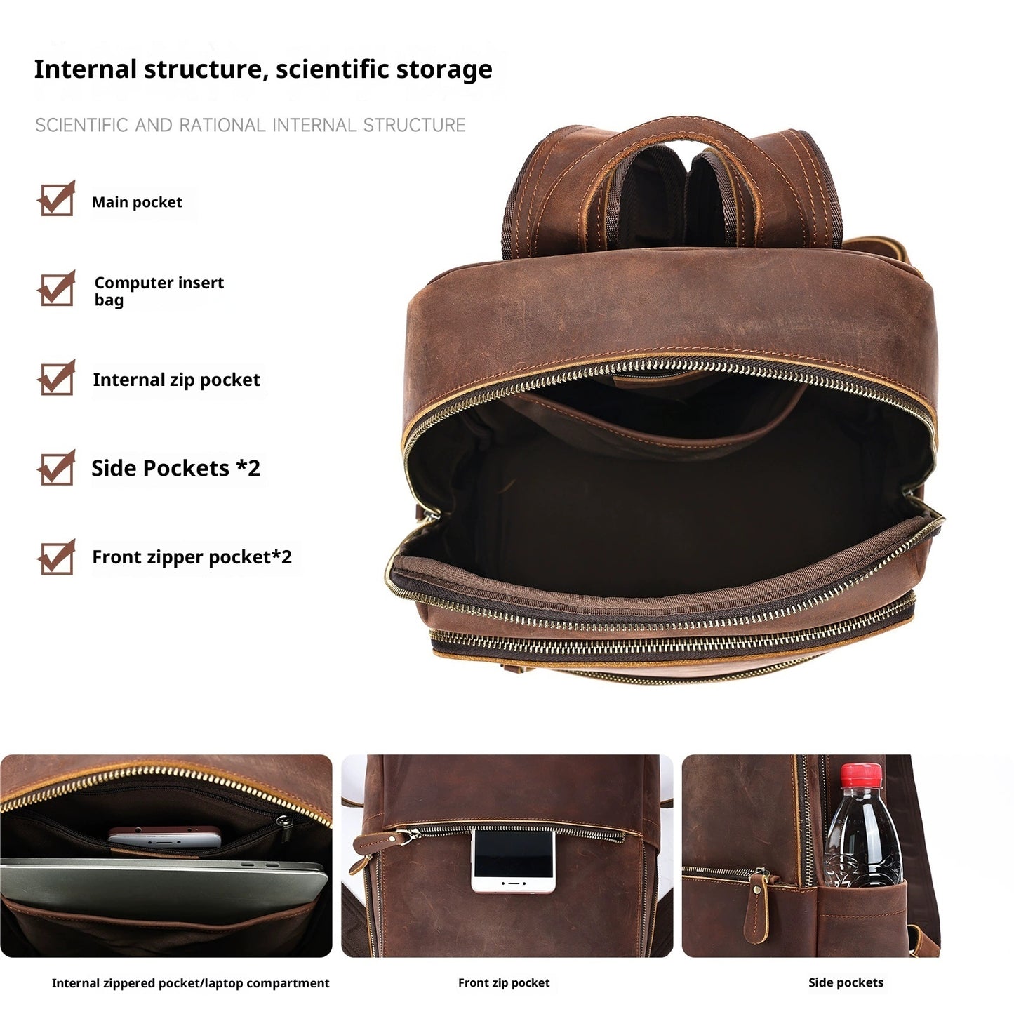 Men's Large Capacity Leather Backpack