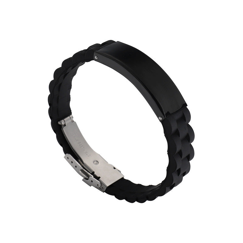 Men's Silicone Simple Laser Sculpture Stainless Steel Bracelet