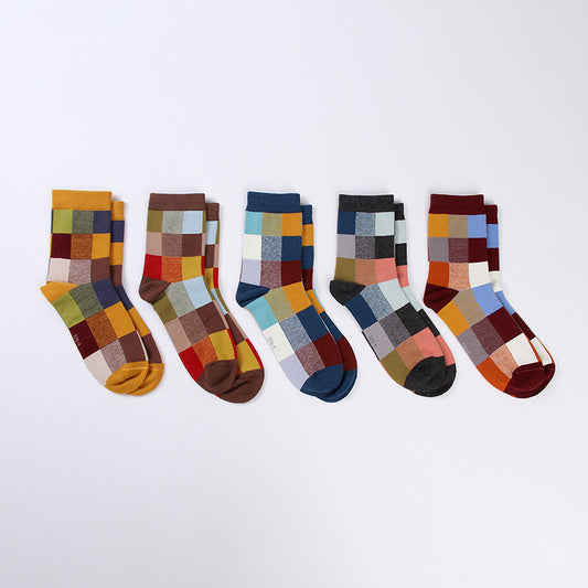 Men's Medium Tube Classic Plaid Cotton Socks