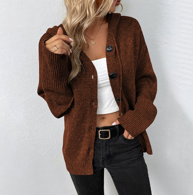 Single-breasted Hooded Sweater Women's Solid Color Cardigan Coat Clothing