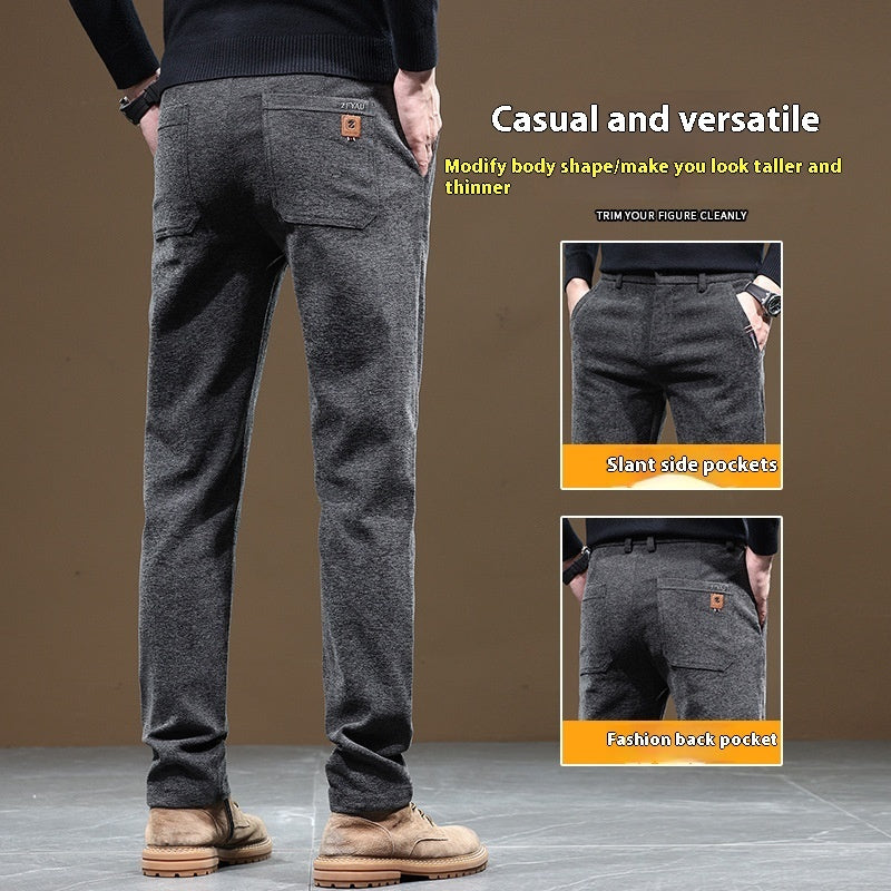 Men's Slim Fit Straight Fleece-lined Thick Business Casual Pants