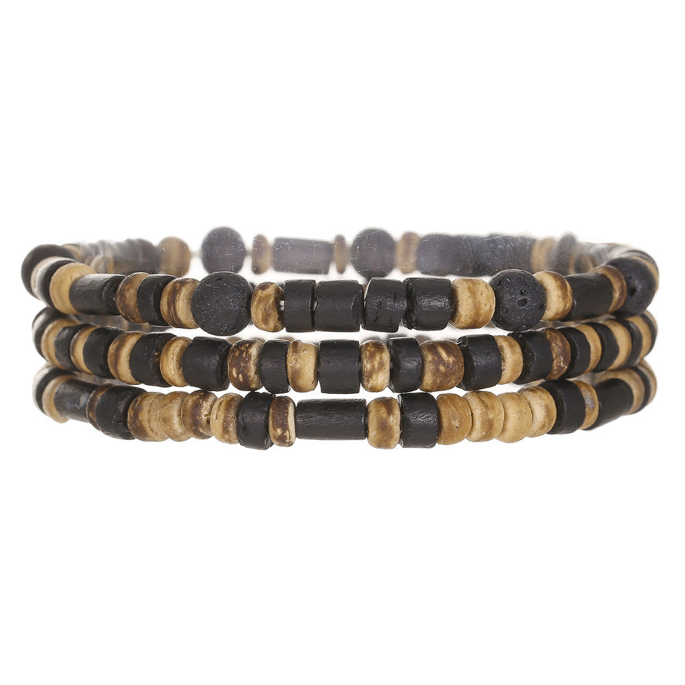 Retro Men's Coconut Wood Multi-Layer Stackable Bracelet Set