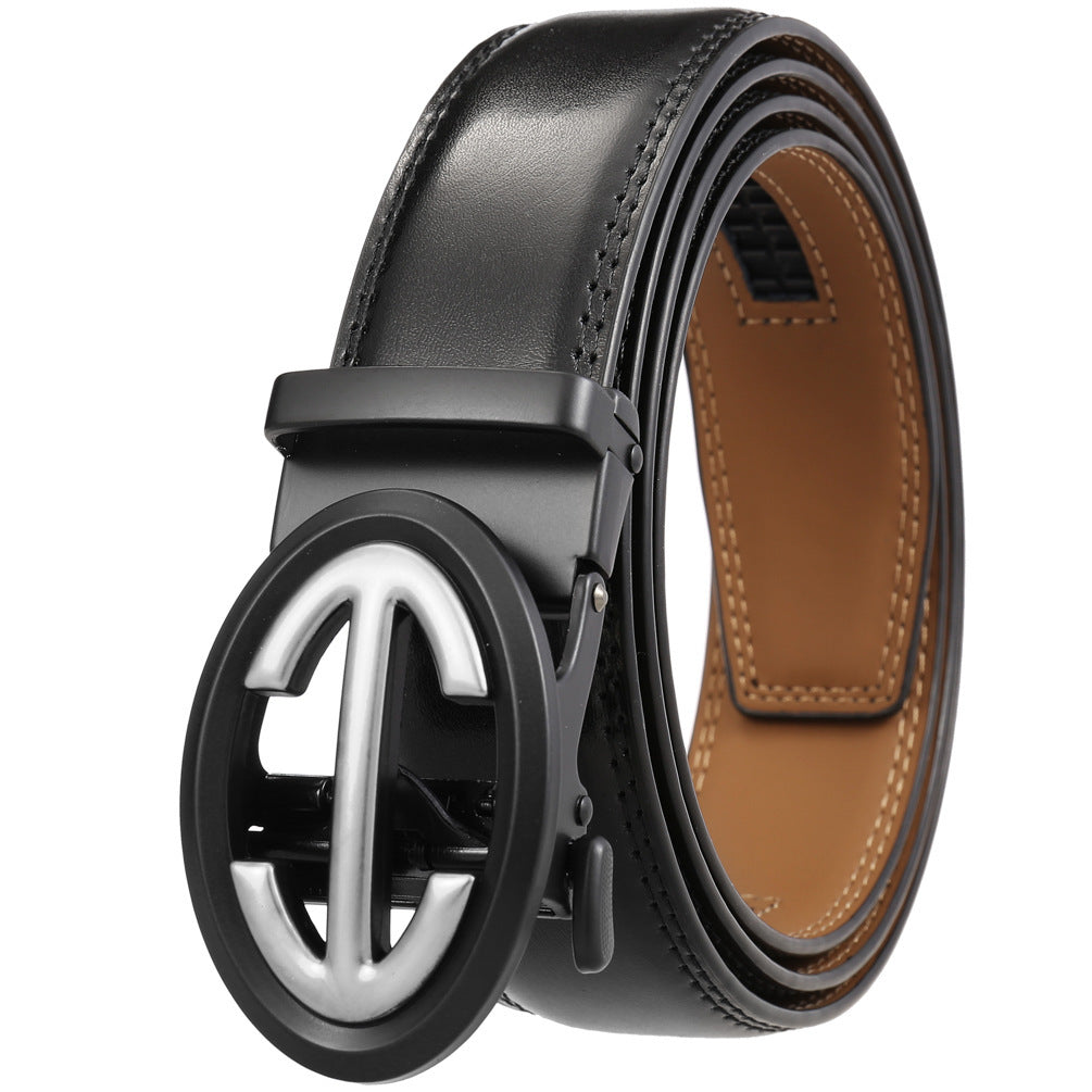 Men's Automatic Alloy Buckle Simple Two-layer Cowhide Belts