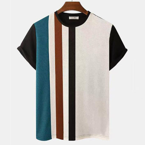 Striped 3D Printed Short Sleeve Shirt For Men