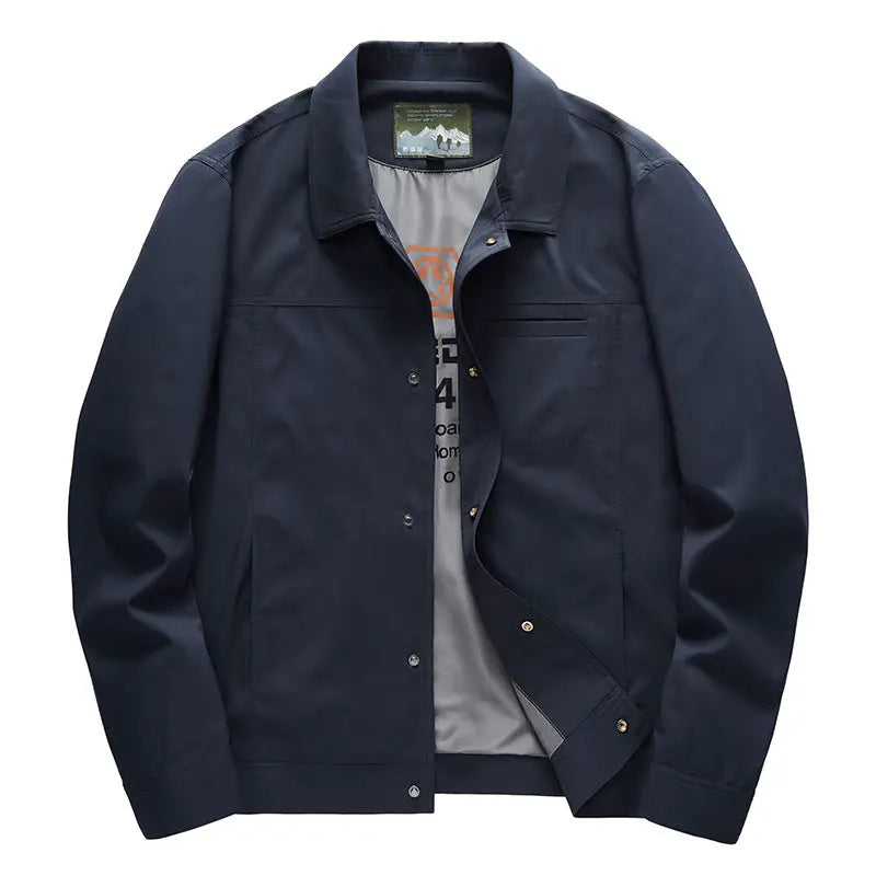 Slim Lapel Stand Collar Solid Color Jacket by GJG Denim