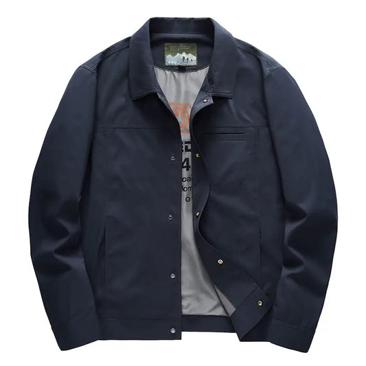 Slim Lapel Stand Collar Solid Color Jacket by GJG Denim