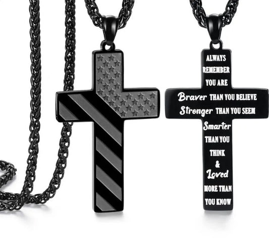 Men's Cross/American Flag Pendant --Stainless Steel Jewelry Gift
