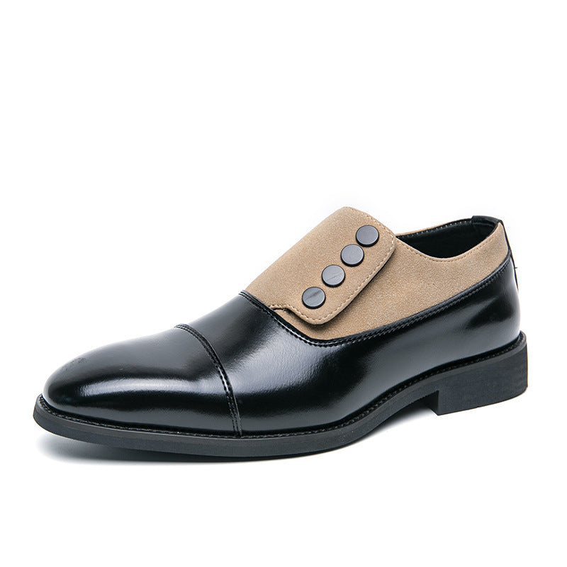 Men's Slip On Low Top Pointed Round Toe Button Leather Shoes