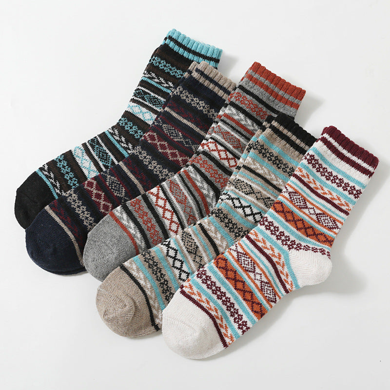 Retro Large Square Wool Socks For Men