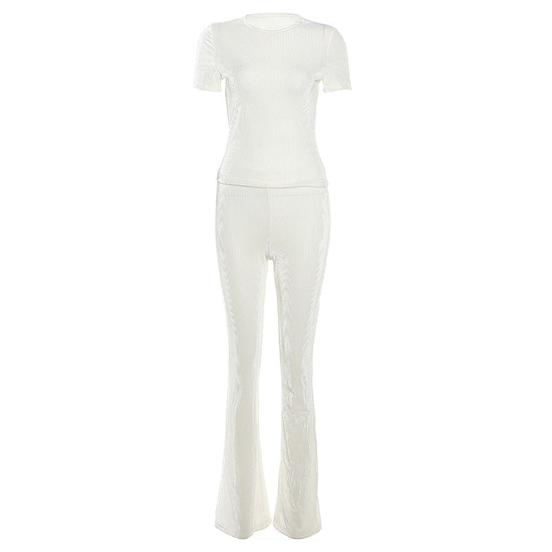 Cross-border European And American Foreign Trade 2024 Fall Women's Clothing New Slim Fit Figure Flattering Short Sleeve Top High Waist Casual Trousers Suit