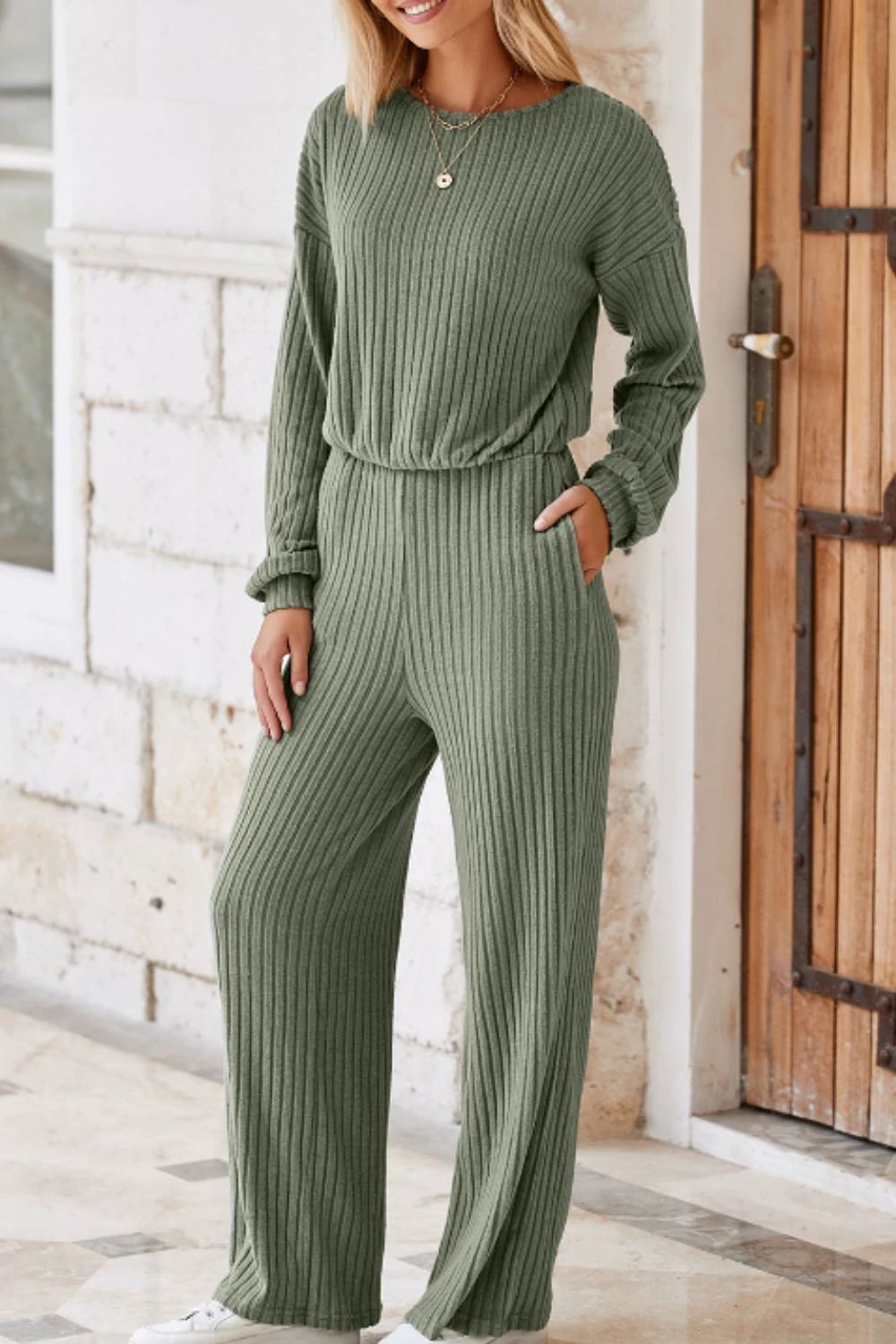 Round Neck Long Sleeve Jumpsuit by Lady Ros