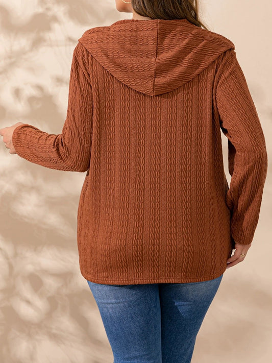 Plus Size Button Detail Long Sleeve Hoodie by Lady Ros