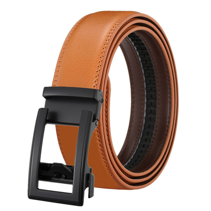 Men's Leather Belt Automatic Buckle Two-layer Cowhide Hollow