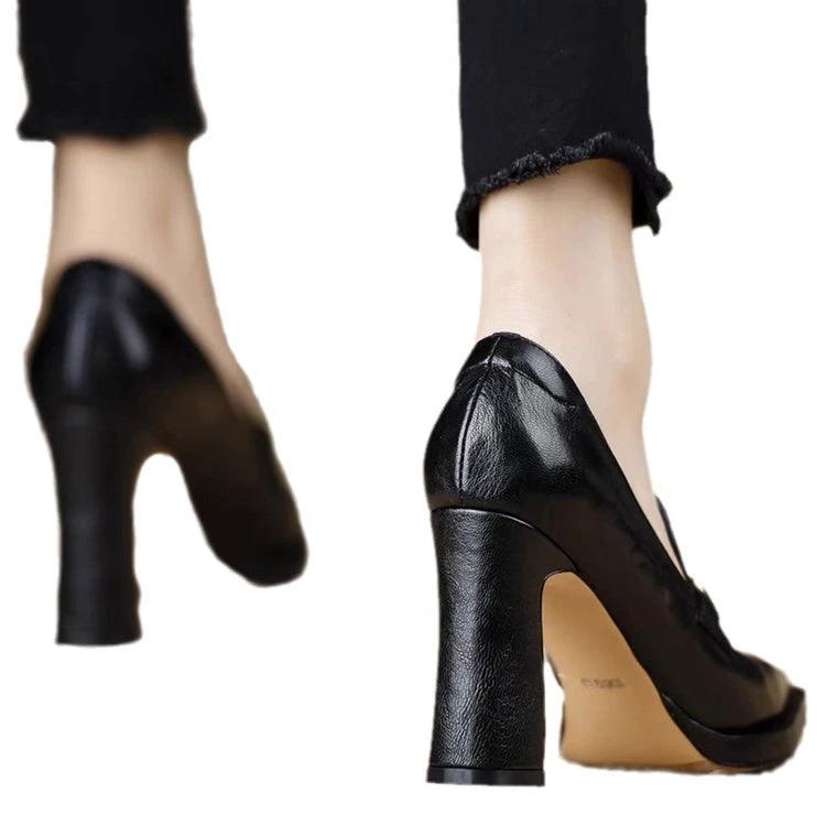 Retro Chunky-heel Pointed-toe Professional Womens Pumps by GJG Denim