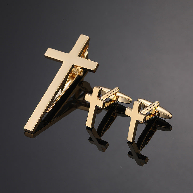 Gold Silver Black Square Brushed Tie Clip And Cufflinks