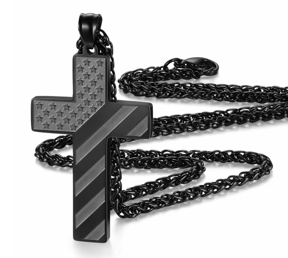 Men's Cross/American Flag Pendant --Stainless Steel Jewelry Gift