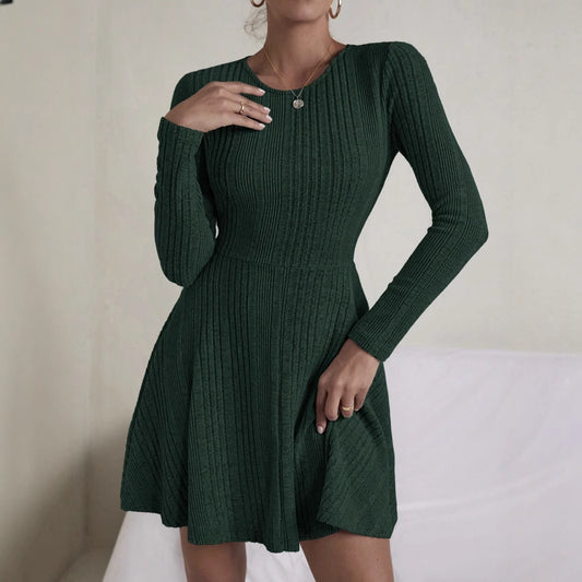 Women's Elegant Rib Knitted Skirt Solid Color