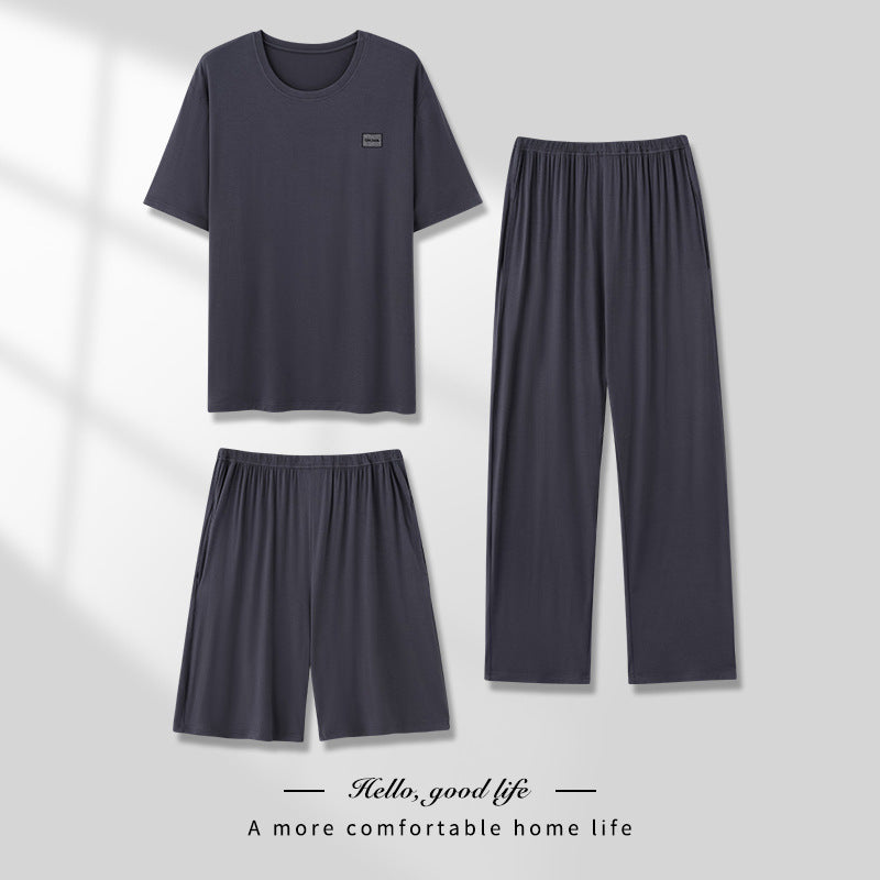 Men's Thin Short-sleeved Three-piece Pajamas set