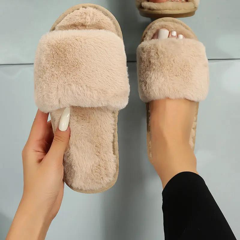 Women's Indoor Plush Flat Slippers by GJG Denim