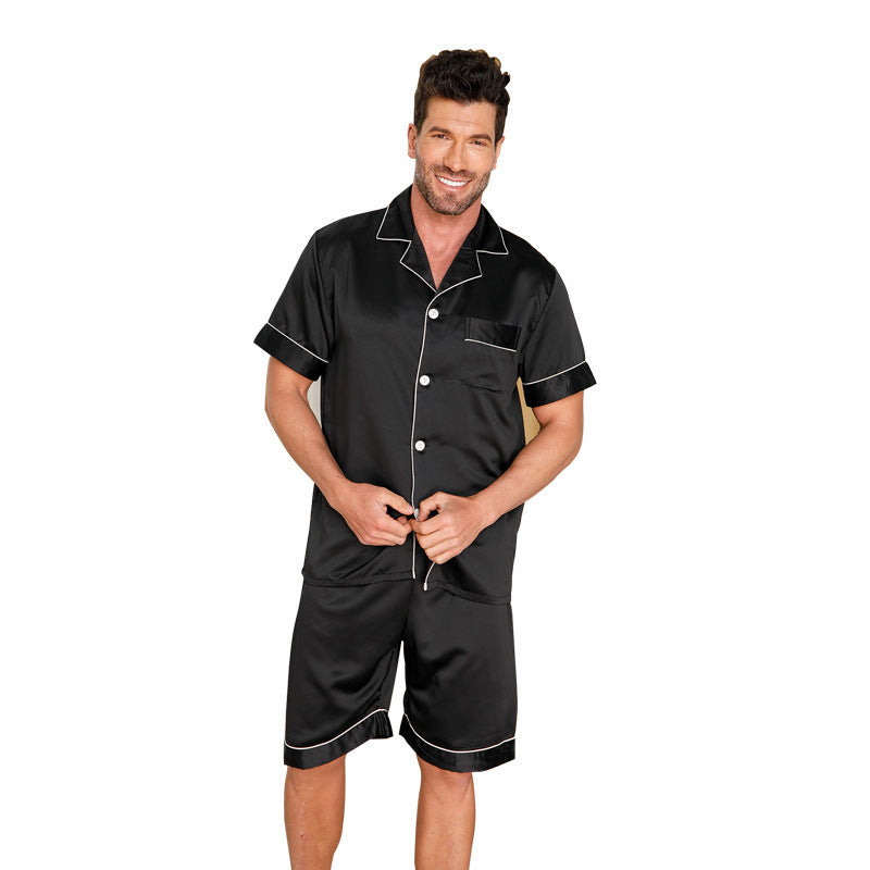 Men's Silk Pajamas Solid Color Polo Collar