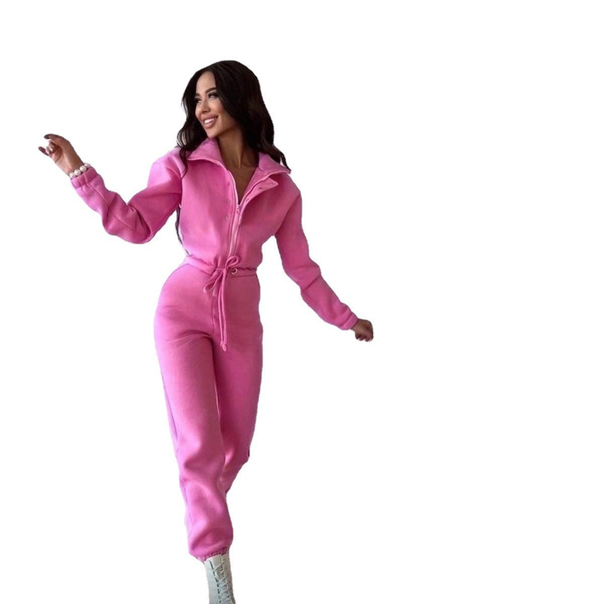 Stand-up Collar Cinched Leisure Jumpsuit