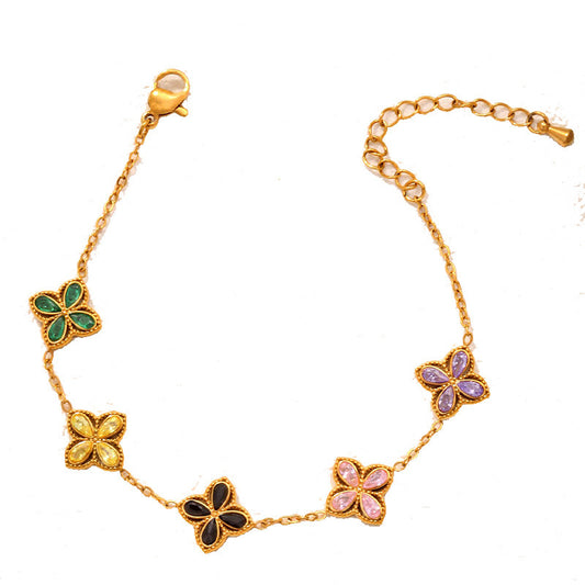 Small Flowers Inlaid Zircon Bracelet For Women