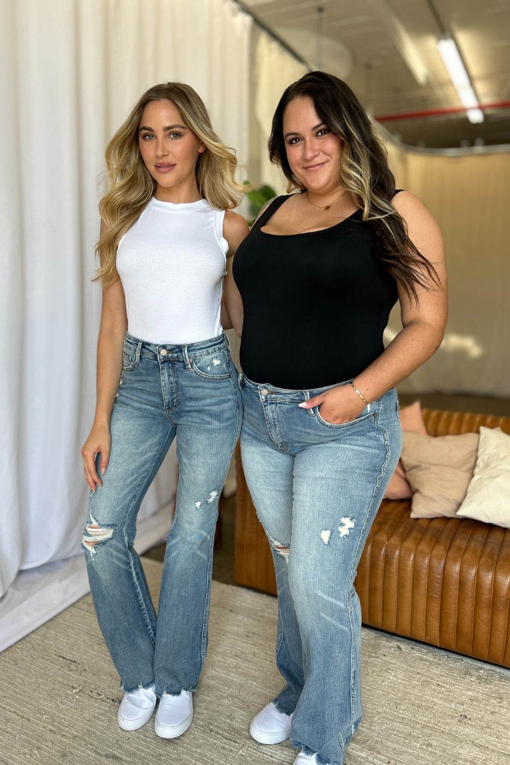 Judy Blue Full Size Medium Rise Tummy Control Destroy Flare Women Jeans