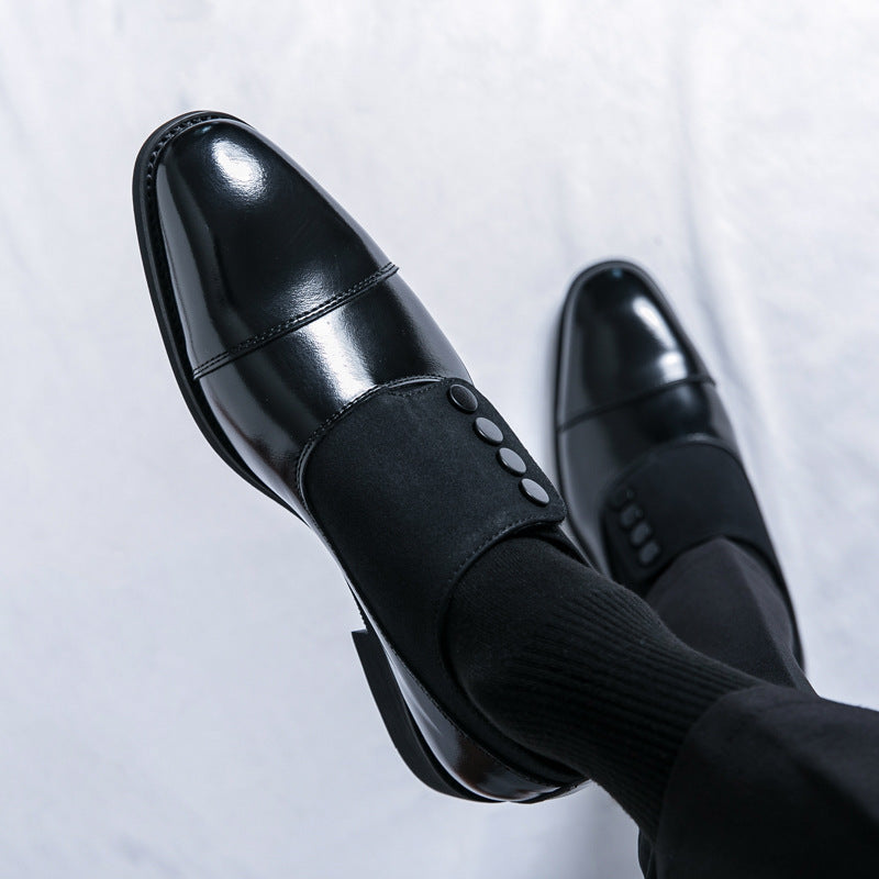 Men's Slip On Low Top Pointed Round Toe Button Leather Shoes