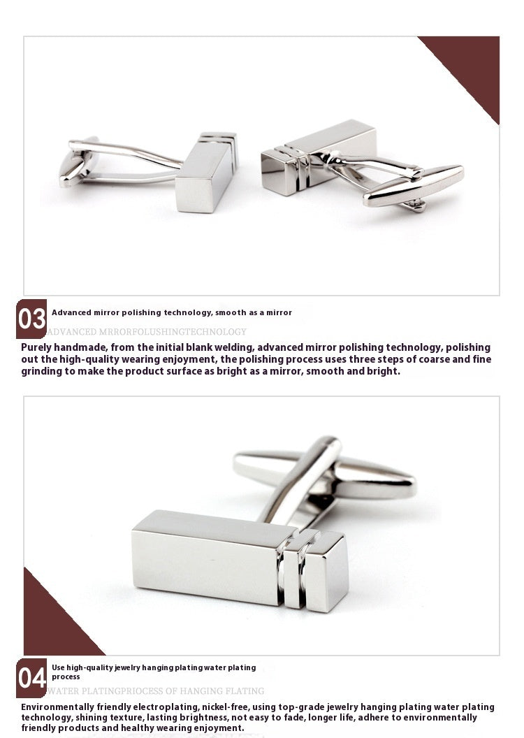 Rectangular Glossy Metal Cufflinks For Men