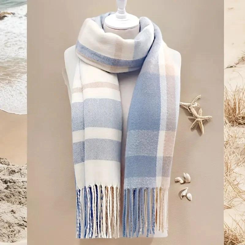 Couple Winter Scarf - Thick Warm Polyester Tassel Shawl Wrap, 180x70cm Unisex Scarves For Women & Men, Christmas Thanksgiving Gift by GJG Denim
