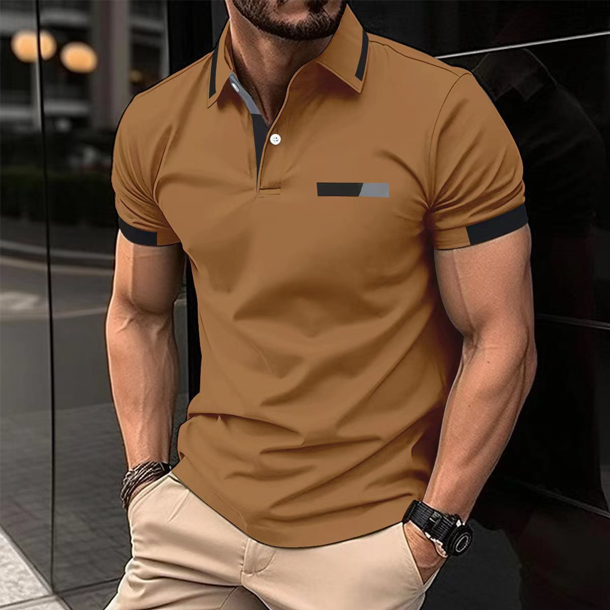 Men's Casual Polo Shirt Faux Pocket