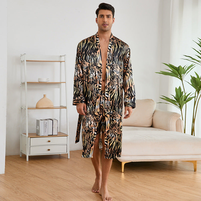 Men's Silk Bathrobe Pajamas Set
